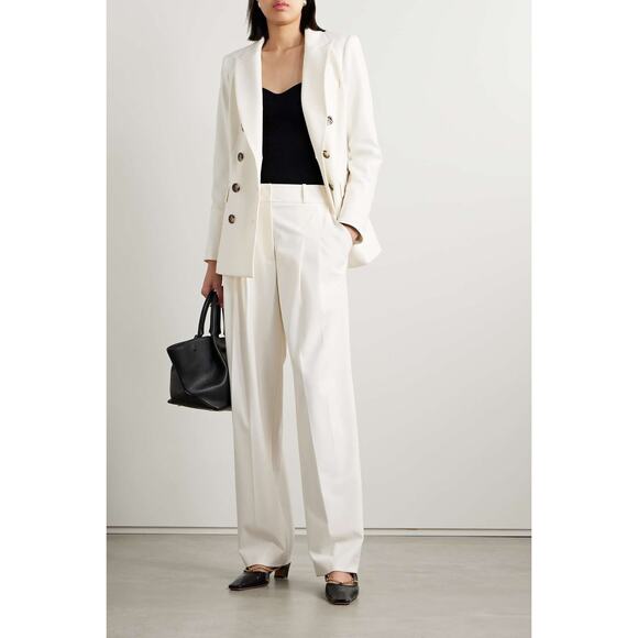 VERONICA BEARD Lagarde Pleated Crepe Wide-leg White Pants - Picture 3 of 12